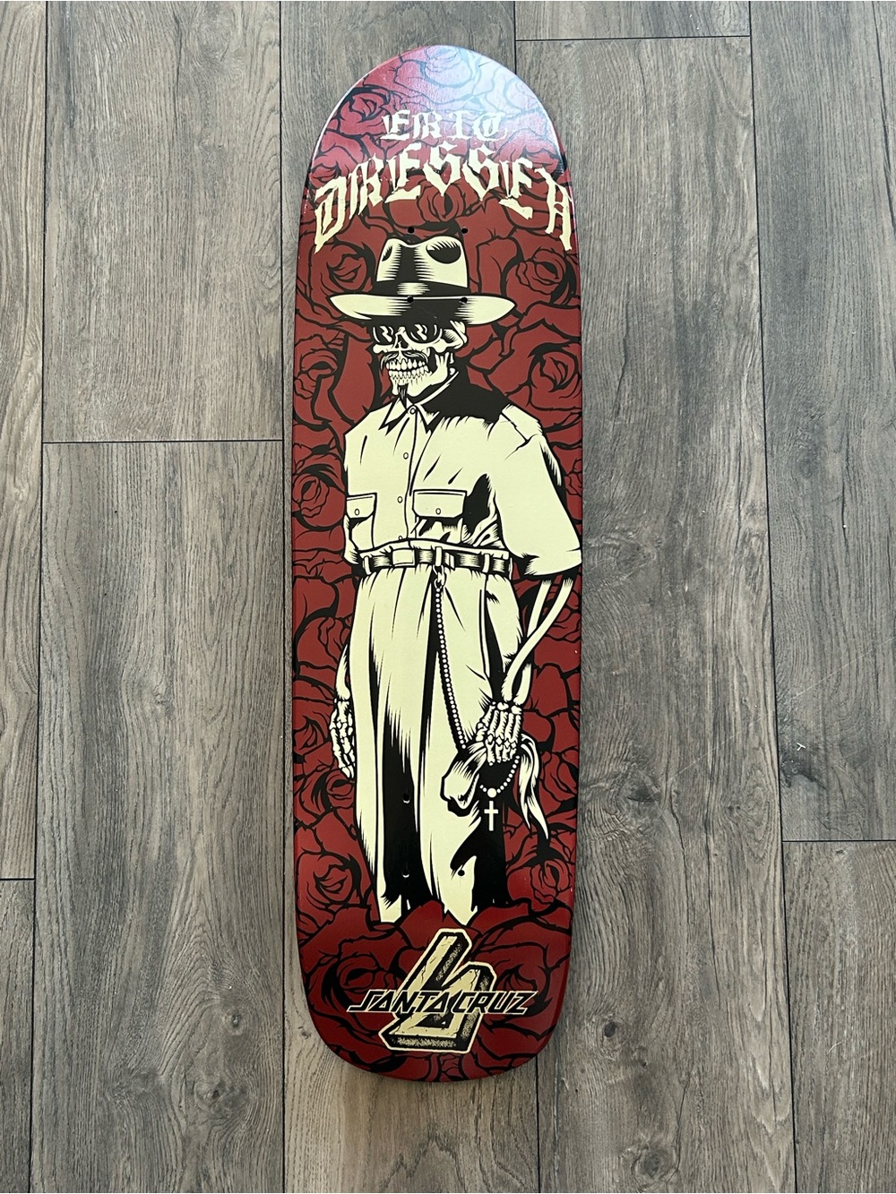 Santa Cruz Skateboards Black Deck with Red Rose Skeleton Graphic Deck - Picture 2 of 6